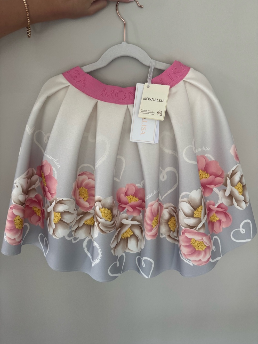 MonnaLisa Floral Skirt with Logo Embroidered Waistband